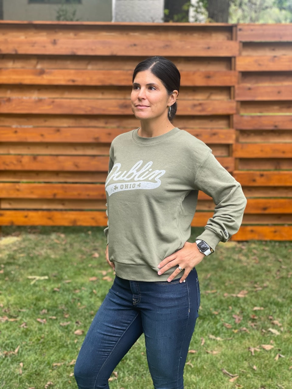 Dublin Script Military Green Crop Sweatshirt