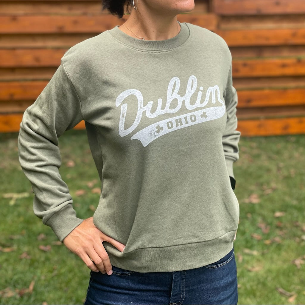Dublin Script Military Green Crop Sweatshirt