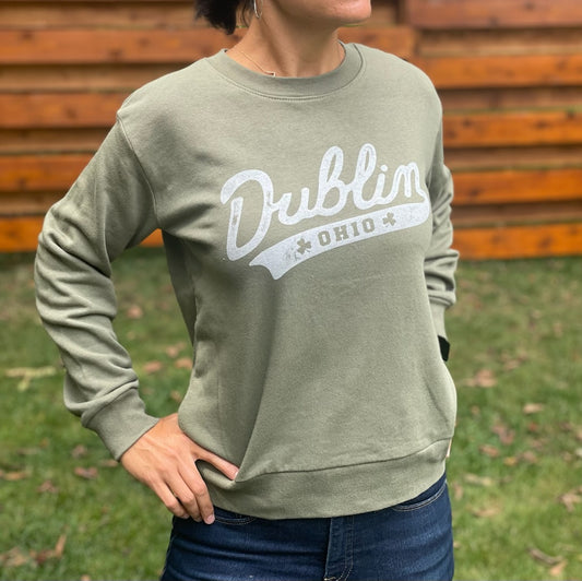 Dublin Script Military Green Crop Sweatshirt