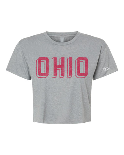 Ohio Block Crop Tee Grey | Adult